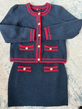 Aqua Navy Jacket with Red Trim and Gold Button